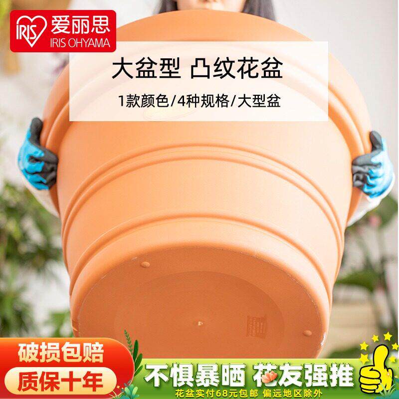IRIS特大号彩色花盆爱丽丝凸纹种树带托 托盘大口径深型塑料厚花