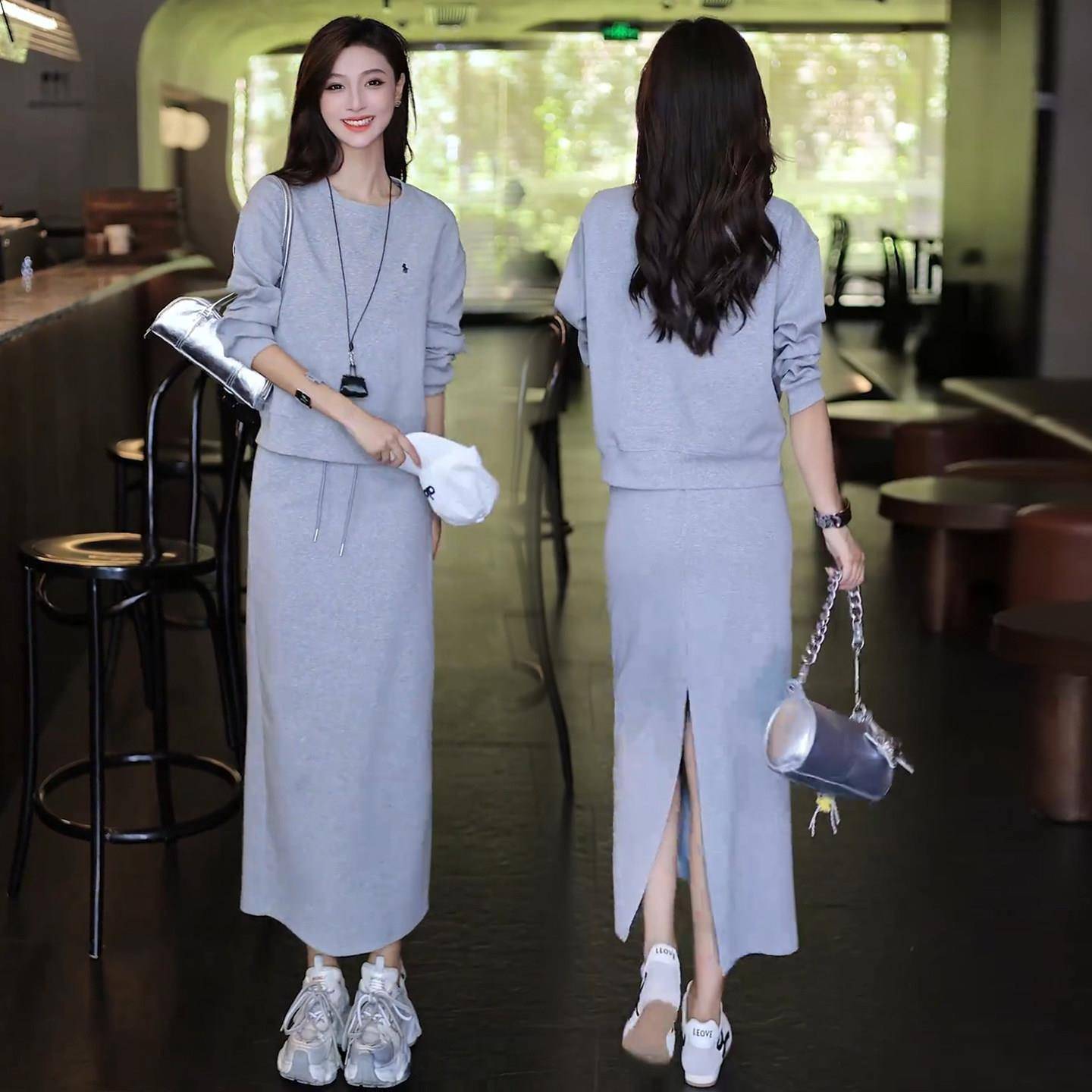 极速时尚休闲套装裙女2026秋季新款洋气宽松卫衣开叉半身裙显瘦两