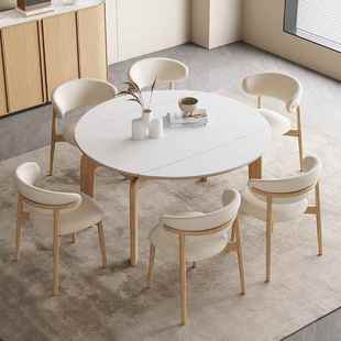 大象腿圆形实木岩板餐桌可伸缩家用小户型方圆两用可变圆饭桌椅子