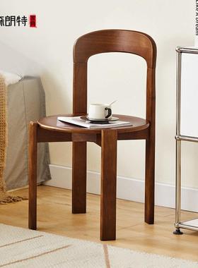 艾森朗特北欧实木餐椅家用饭厅中古设计师rey覆古书桌靠背餐桌椅