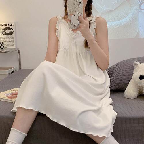 Summer White nightgown Pajamas for Women Night Dress白色睡裙