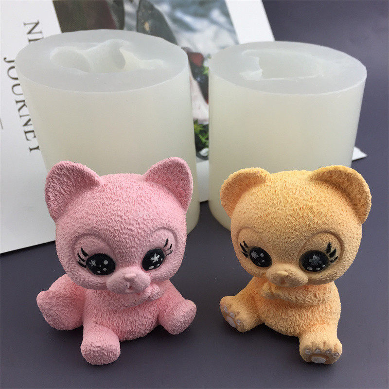 可爱 小熊狐狸慕斯蛋糕巧克力硅胶模具手工石膏滴胶蜡烛装饰模