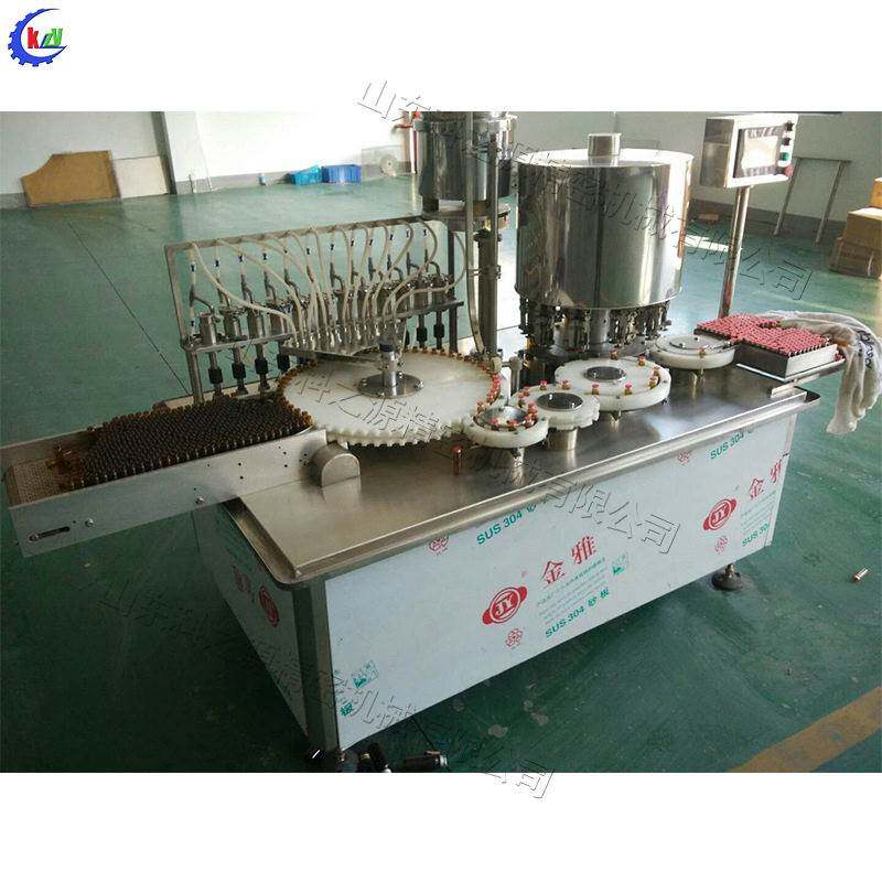 不锈钢自动灌装流水线钢胶圈密封式盖轧盖机口服液灌装机