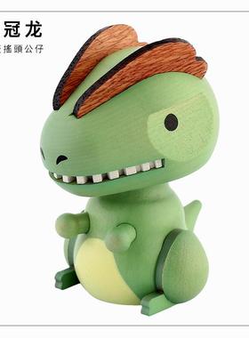 高档木趣车载摇头森摆龙件中控台汽车车内饰品实木木质弹簧活恐公