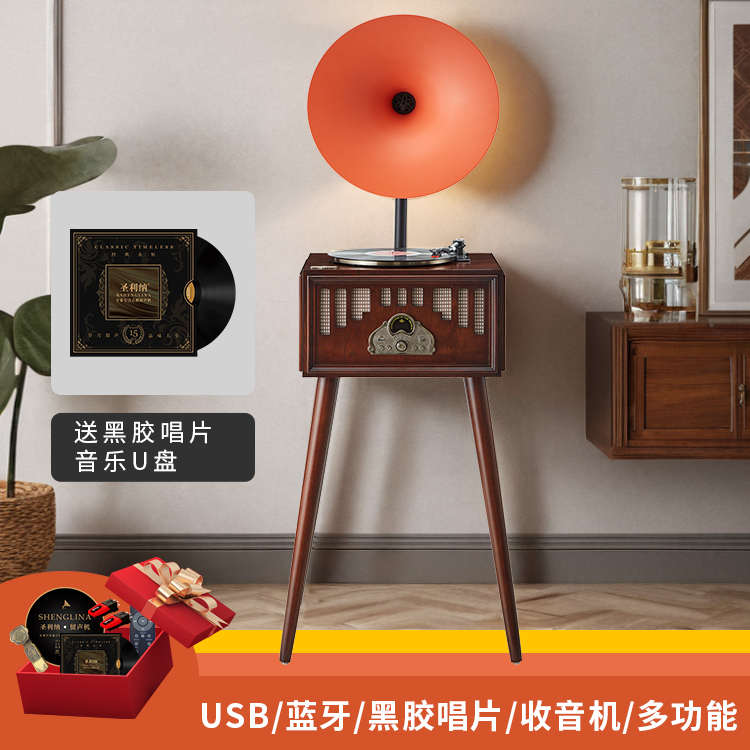 唱片机留声机音响老式复古喇叭黑胶落地摆件客厅现代唱机实木仿古