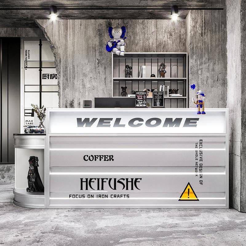 工业风酒吧吧台收银台奶茶烧烤店创意前台健身房铁艺集装箱接待台
