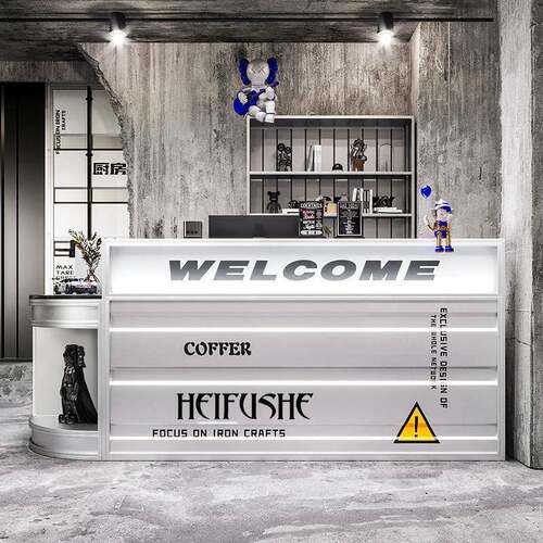 工业风酒吧吧台收银台奶茶烧烤店创意前台健身房铁艺集装箱接待台