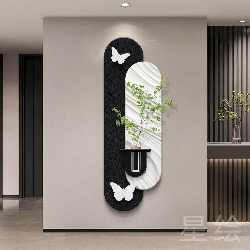 创意客厅家用壁画轻奢水培绿植挂画玄关装饰画壁灯实木雕刻