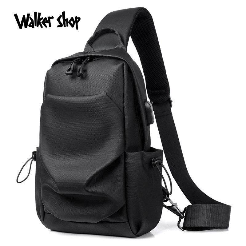 WalkerShop奥卡索新款男士胸包韩版潮酷多功能休闲单肩斜挎包男