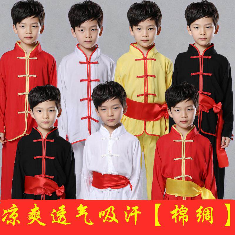新款成人儿童棉绸武术服装表演服男女长短袖练功演出服武术服定制