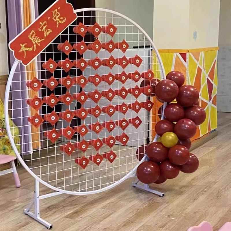 立式落地铁艺网格网架半圆形婚庆装饰幼儿园作品折叠展示架置物架