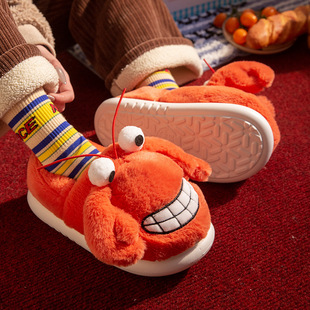 女款 情侣棉鞋 包跟2025新款 冬季 室内家居防滑毛拖鞋 爱螃蟹棉拖鞋