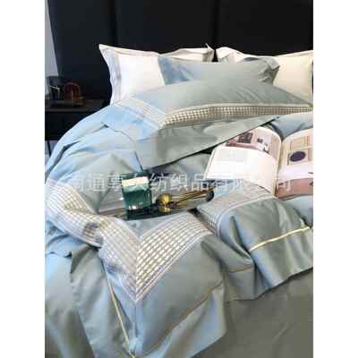 A类现代欧式tgh--669高档绣风四母婴140支长绒棉件套棉刺全棉床单