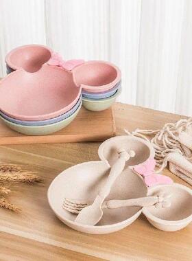 3pcs Wheat Straw Baby Cartoon Tableware Set Children