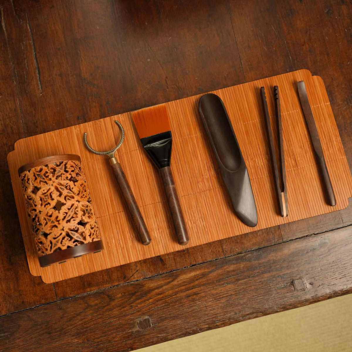 核桃壳手工拼接胡桃木家用茶针茶夹功夫茶具核桃镂空高档笔筒