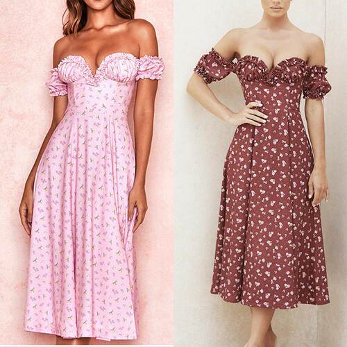 Women's slimming split flower exposed shoulder strapless