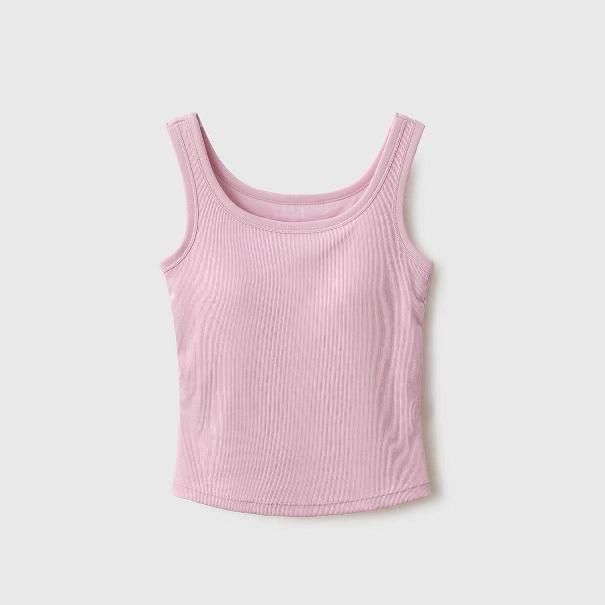 优可丝棉可外穿胸垫一体方领螺纹背心女士修身显瘦打底吊带