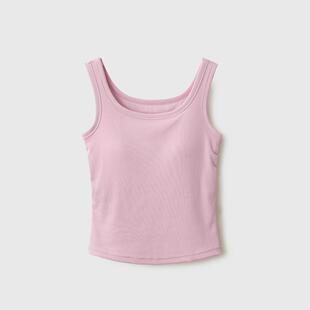 优可丝棉可外穿胸垫一体方领螺纹背心女士修身 显瘦打底吊带