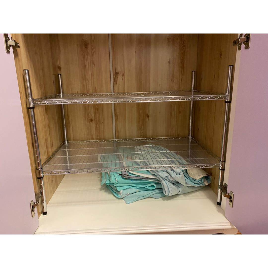 用整体橱柜衣分层架厨房烤箱架微波炉架不锈色两钢层锅碗架置物架
