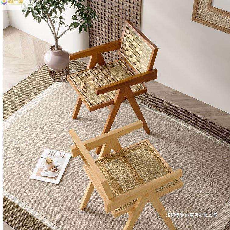 实木藤编椅日式餐椅民宿藤椅扶手椅昌迪加尔椅简约原木椅实木椅