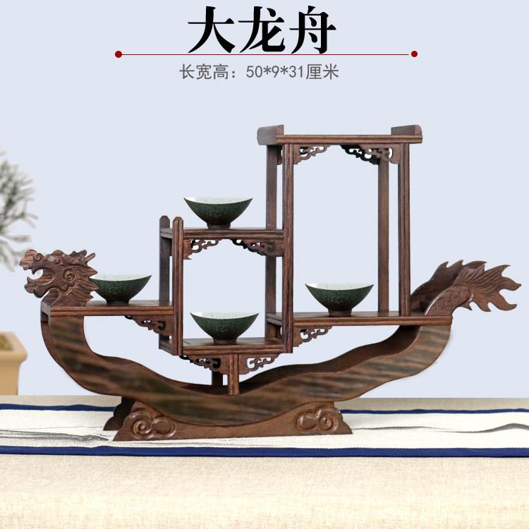 鸡翅木实木博古架小多宝阁古典摆件龙舟茶壶古董展示架一帆风顺图片