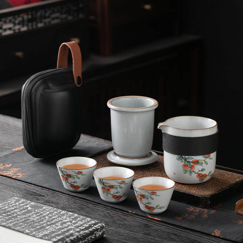 便携式旅行茶具小套装汝窑户外简易个人专用功夫泡茶杯露营快客杯