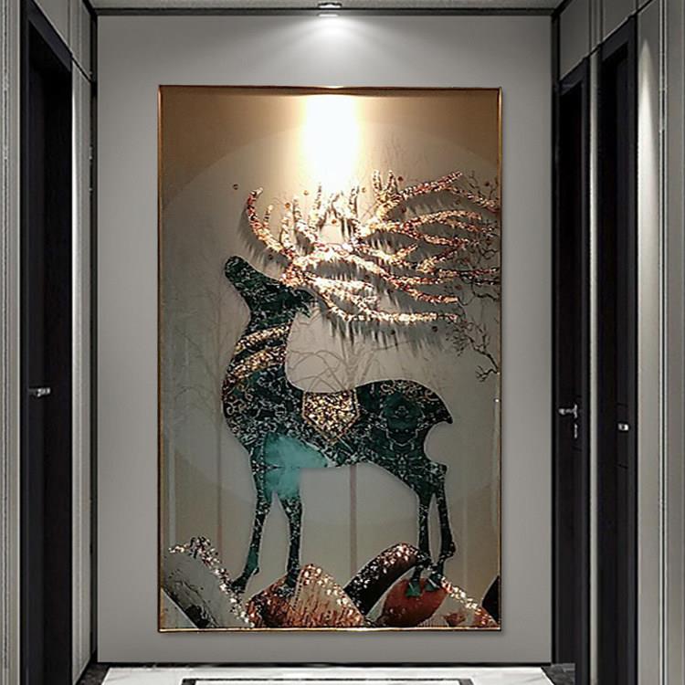 GULAGOS轻奢入户玄关装饰画 画金鹿镶钻晶瓷画 画北欧现代简约走