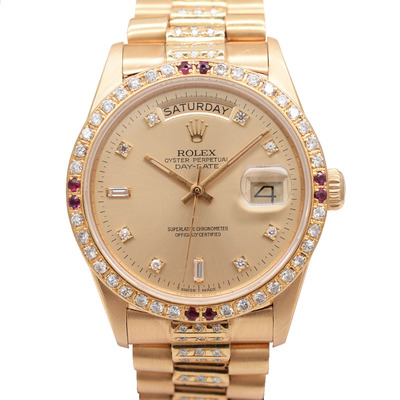 正品[9.8新]劳力士星期日历型后镶钻自动机械男表18038