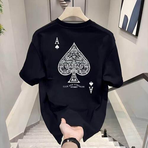 Men Ace Spades Print Sleeve Tee Casual Regular Comfy Round