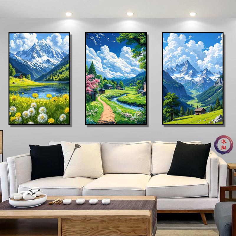 治愈系风景玄关挂画宫崎骏新款北欧简约自然风格装饰画客厅床头画