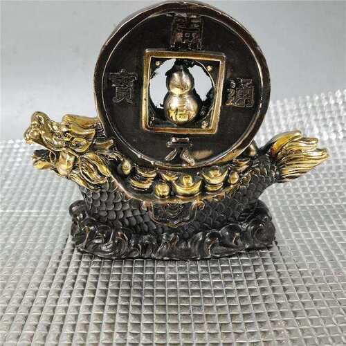 古玩铜器收藏龙舟船开元通宝四方纳财招财聚财家居办公室摆件