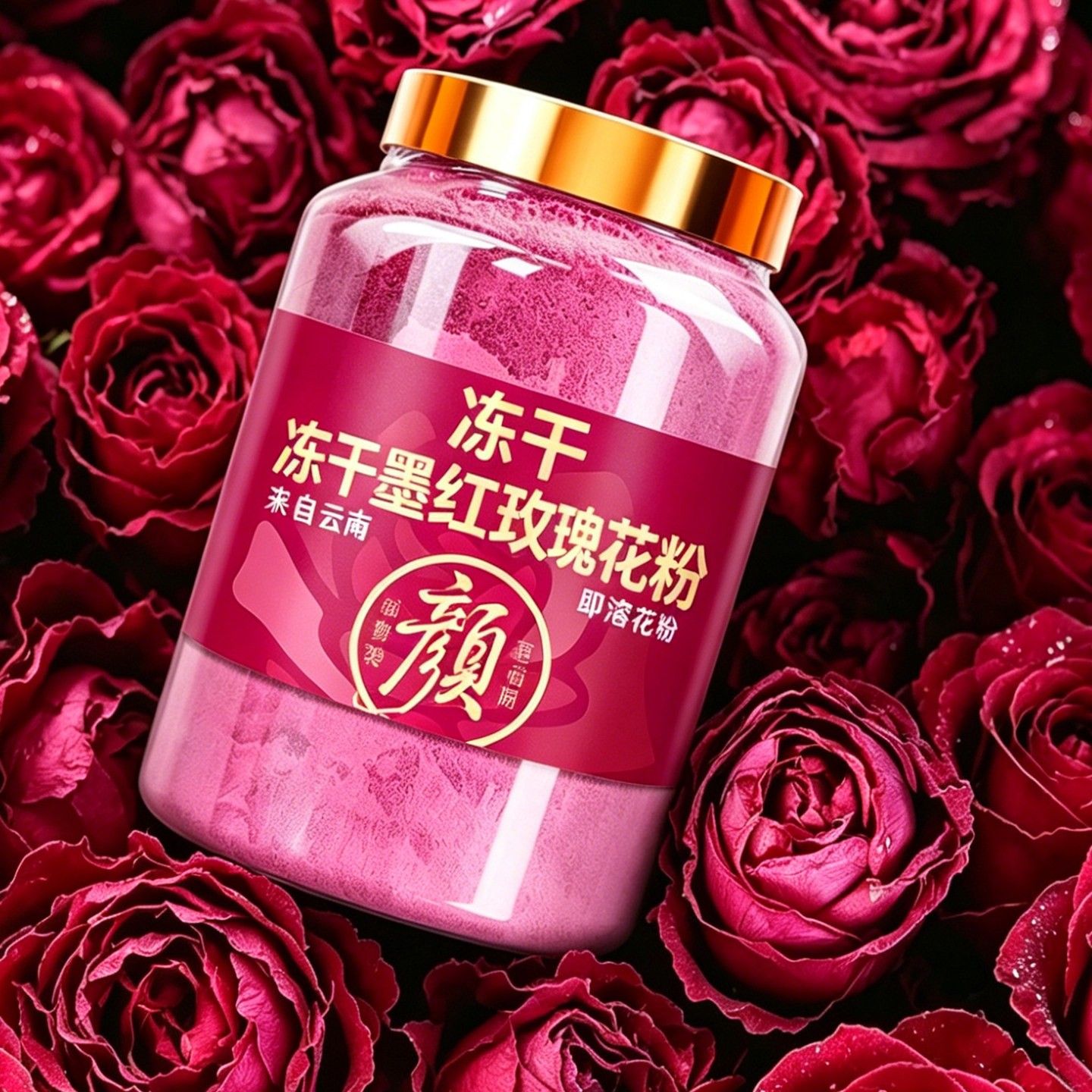 滇品客农科院云南冻干墨红玫瑰花粉重瓣红玫瑰粉泡水玫瑰花粉食用