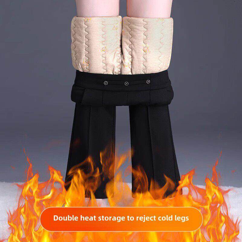 春秋蚕丝棉裤女2025年新款加绒加厚保暖外穿裤子大码微喇叭裤长裤