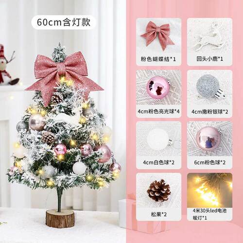 2024装饰圣诞树仿真橱窗圣诞60cm落雪植树迷你桌面mini摆件小树绒