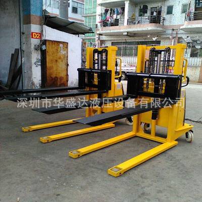 加长货叉半电动堆高车宽窄腿堆垛车装卸货液压半自动升高搬运叉车