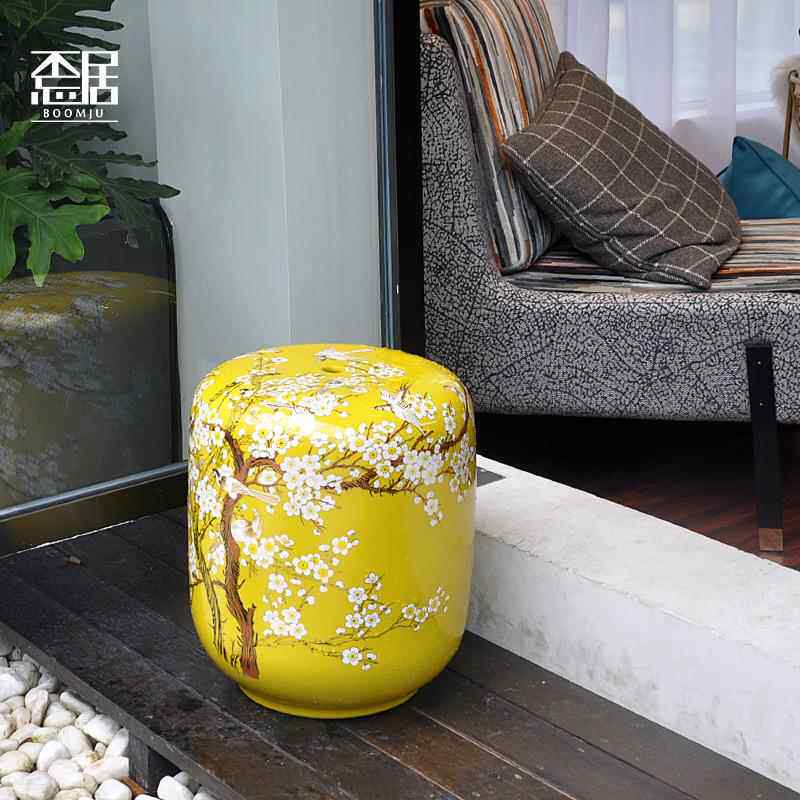 美典花鸟手绘陶XOS古瓷鼓凳式梳妆凳新式家居客厅软装中摆件