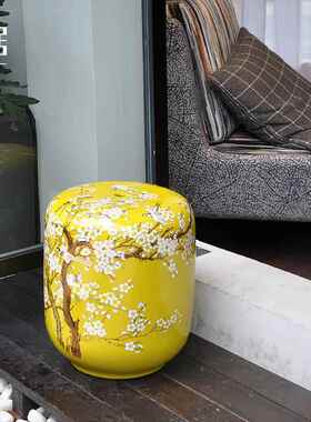 美典花鸟手绘陶XOS古瓷鼓凳式梳妆凳新式家居客厅软装中摆件