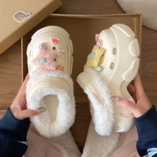 拆卸棉拖鞋女士秋冬季外穿厚底冬天2025新款棉拖加绒洞洞鞋冬款