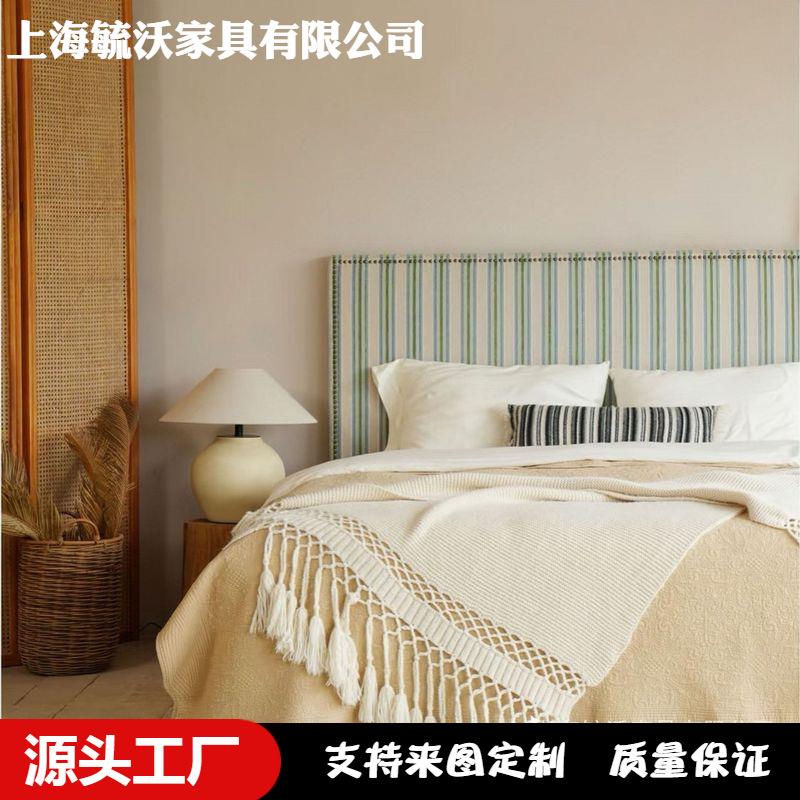 法式复古田园风布艺床南洋风主卧室设计师清新绿色条纹1.8米1.5床