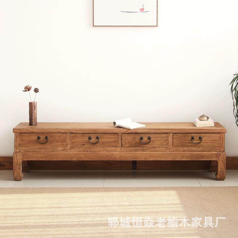 老榆木电视柜实木斗柜矮边柜卧室玄关柜原木影视柜靠墙抽屉柜