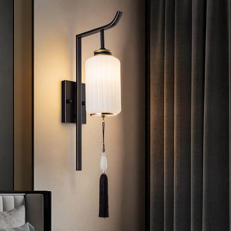 新中式壁灯客厅电视背景壁墙灯全铜家用禅意走道灯主卧室床头壁灯