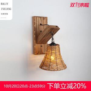 新中式民宿复古壁灯饰宋氏美学走廊过道卧室客厅设计师手工藤编