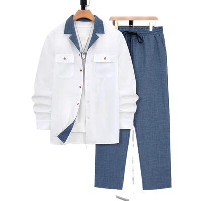 Shirt Pants Casual Fashion Solid Mens Button Front