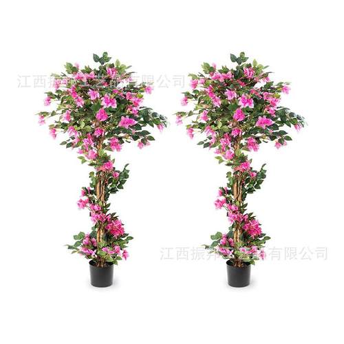 跨境仿真植物三角梅花树客厅阳台橱窗造景装饰黑色圆盆底座工艺品