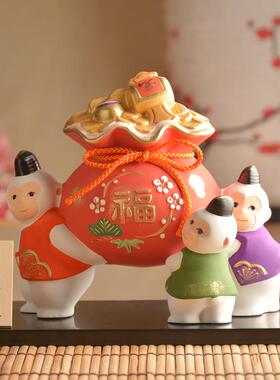 高档本药师品窑手工招福猴子摆陶瓷件居家办日公室车载创意礼日式