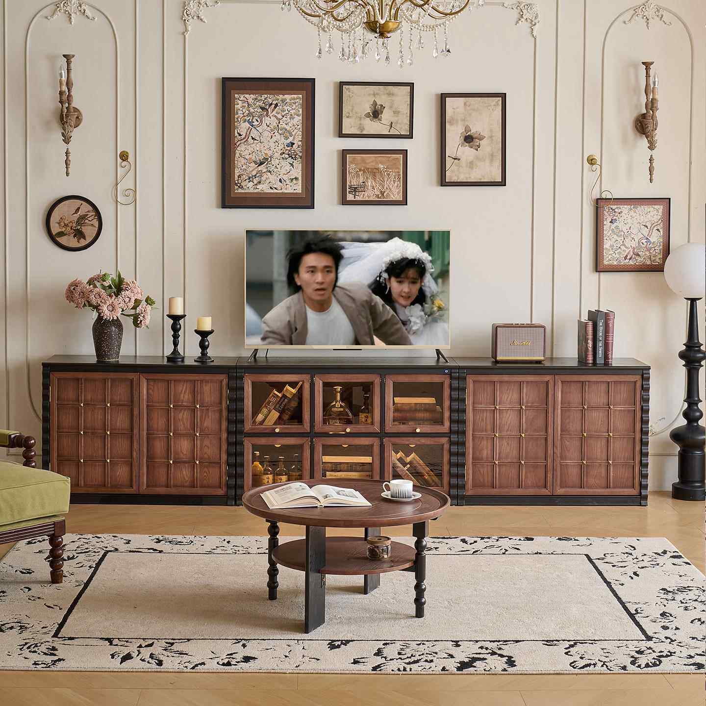 木居盛法式复古实木电视柜塞茉组合柜模块柜客厅落地展示柜骨骼线,住宅家具,电视柜,淘宝优惠券,粉丝福利购,淘宝优惠卷
