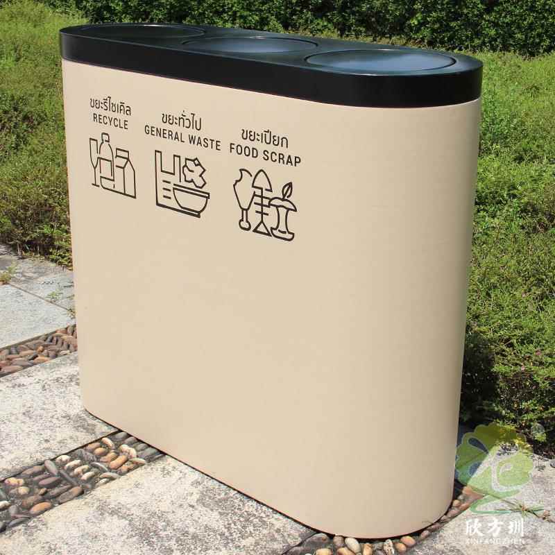 密闭式带盖不锈钢分类垃圾桶木纹镀锌小区公园办公楼步行街果皮箱