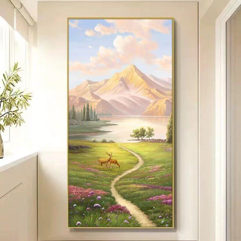 日照金山入户玄关装饰画风景山水画级感大芬油画村走廊过道挂画