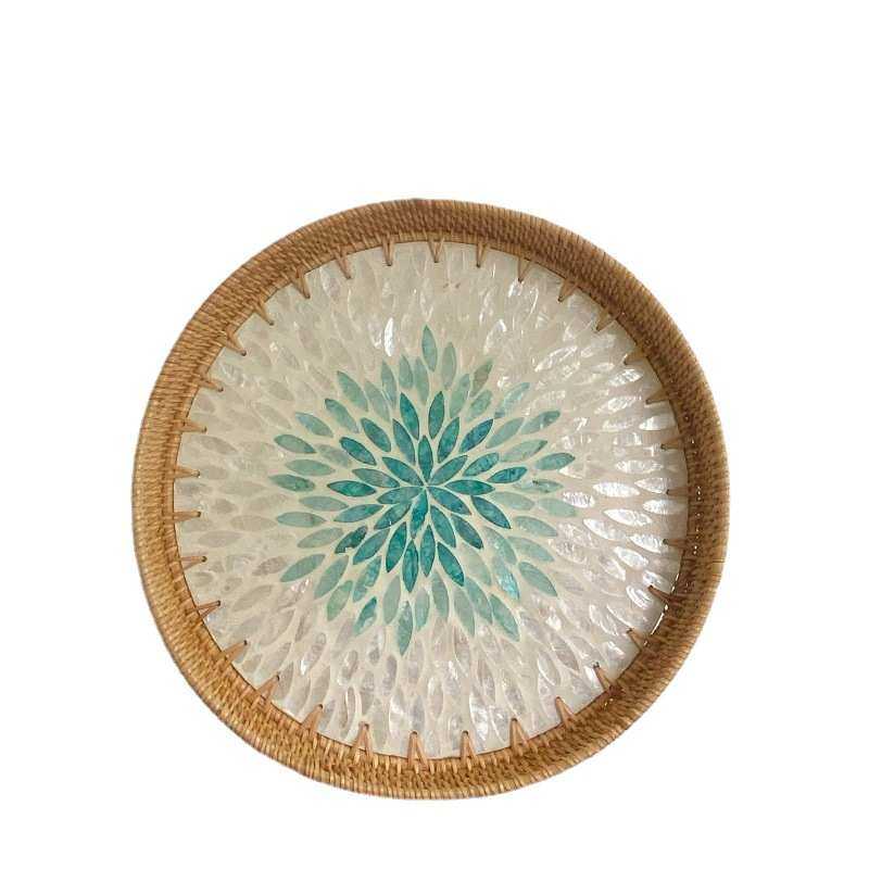 藤编北欧创意彩贝壳果盘装饰摆件首饰收纳托盘摆盘茶置物盘收纳篮,收纳整理,其他收纳篮,淘宝优惠券,粉丝福利购,淘宝优惠卷