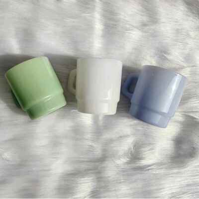 美式复古翡翠玉色牛奶玻璃马克杯水杯咖啡茶杯玉料玻璃中古叠叠杯
